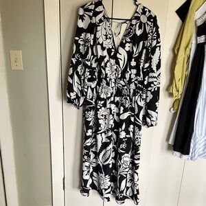 Blush Black and White Floral Long Sleeve Dress